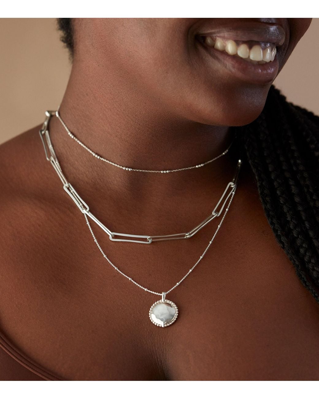 Monica Vinader Natural Sterling Beaded Chain Necklace