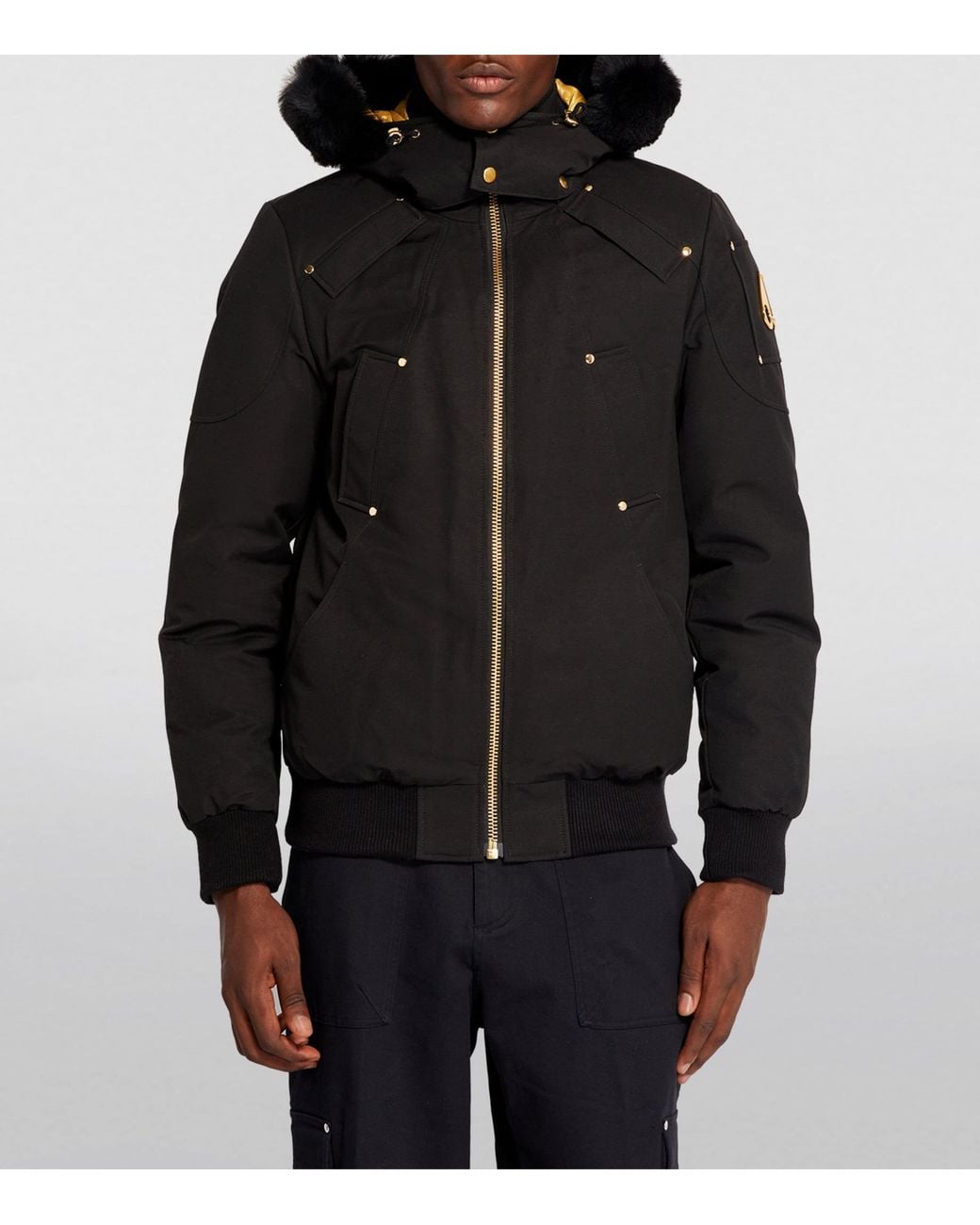 Moose Knuckles Black Fur-Trim Bomber Jacket for men