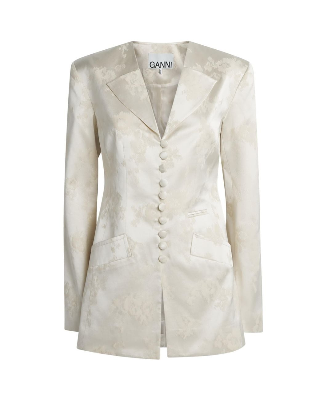 Ganni White Satin Floral Blazer