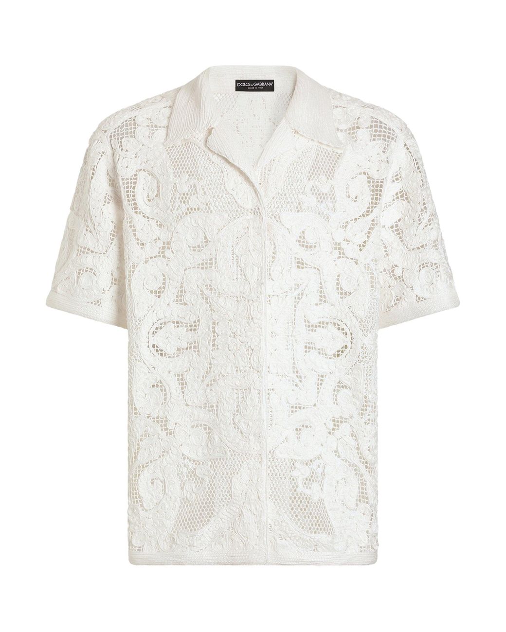 Dolce & Gabbana White Cotton Embroidered Short-Sleeve Shirt for men