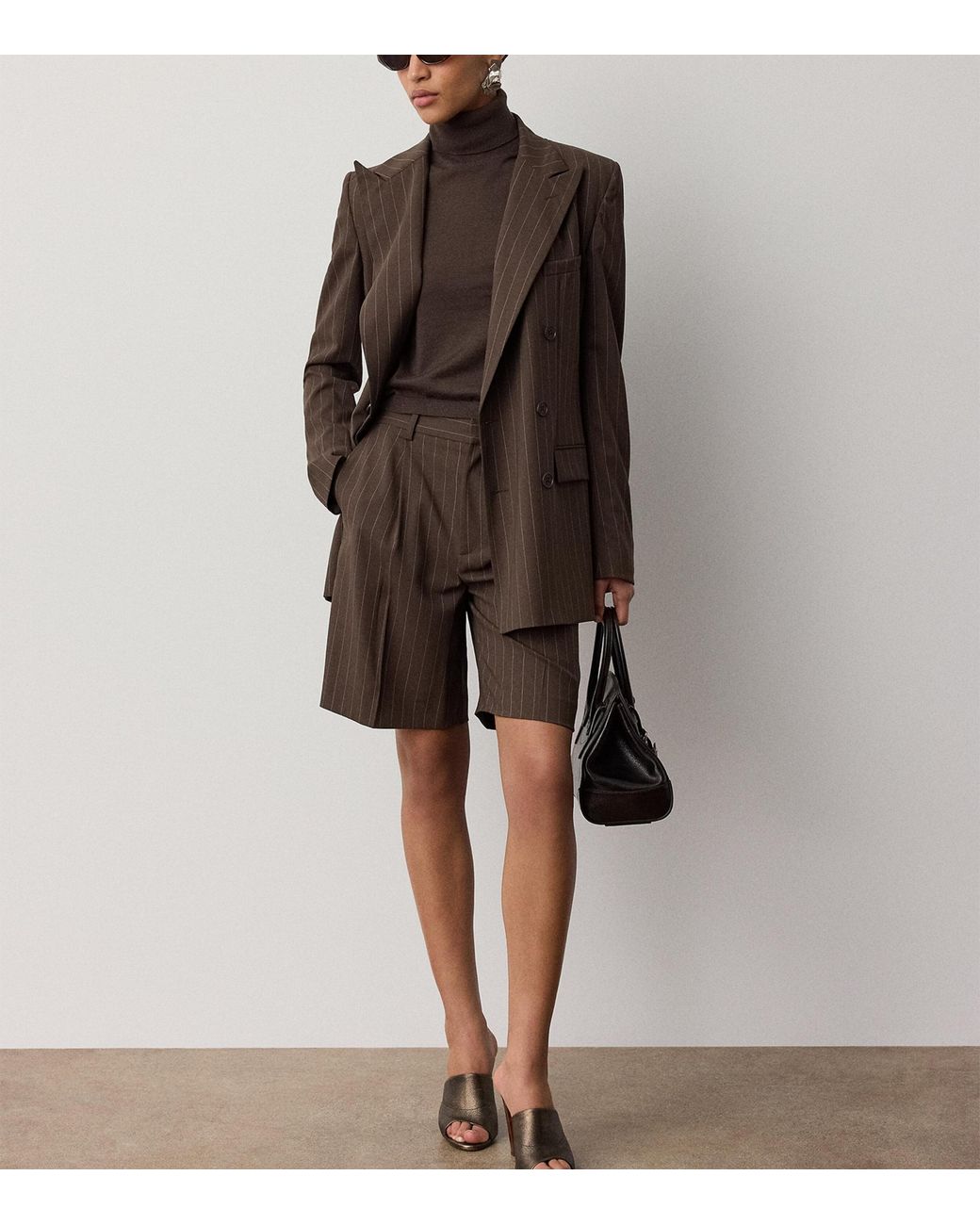 Ralph Lauren Brown Wool Pinstripe Ramona Blazer