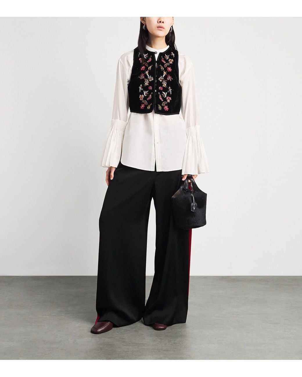 Polo Ralph Lauren White Cotton-Silk Bell-Sleeve Shirt