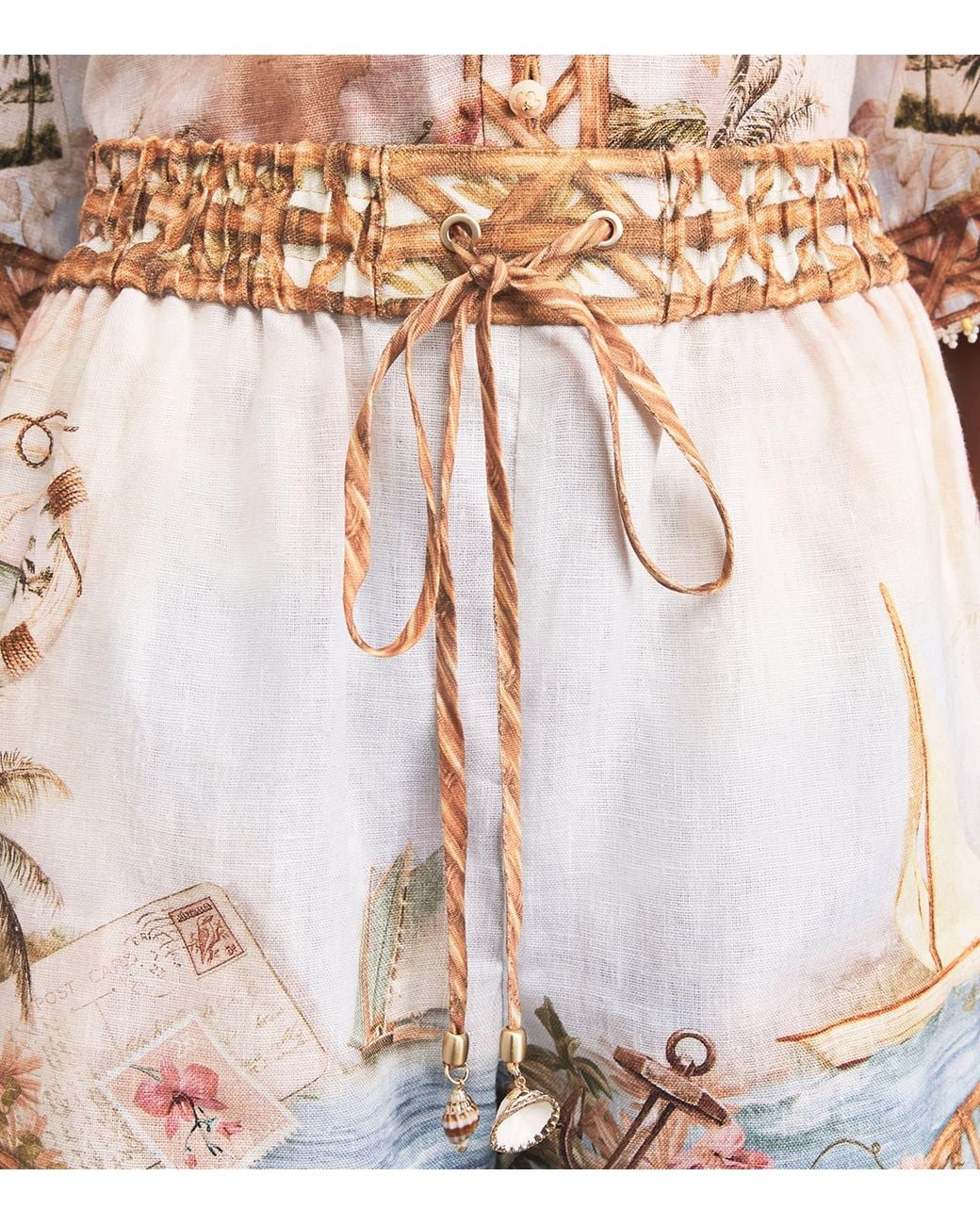 Zimmermann Natural Linen Printed Mahon Shorts