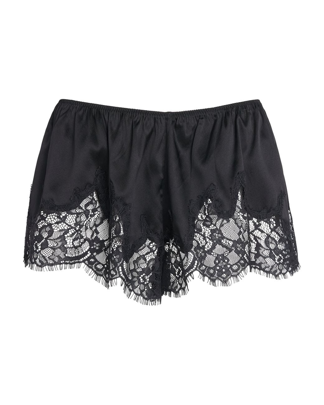 Skims Black Stretch-Silk Lace-Trim Shorts