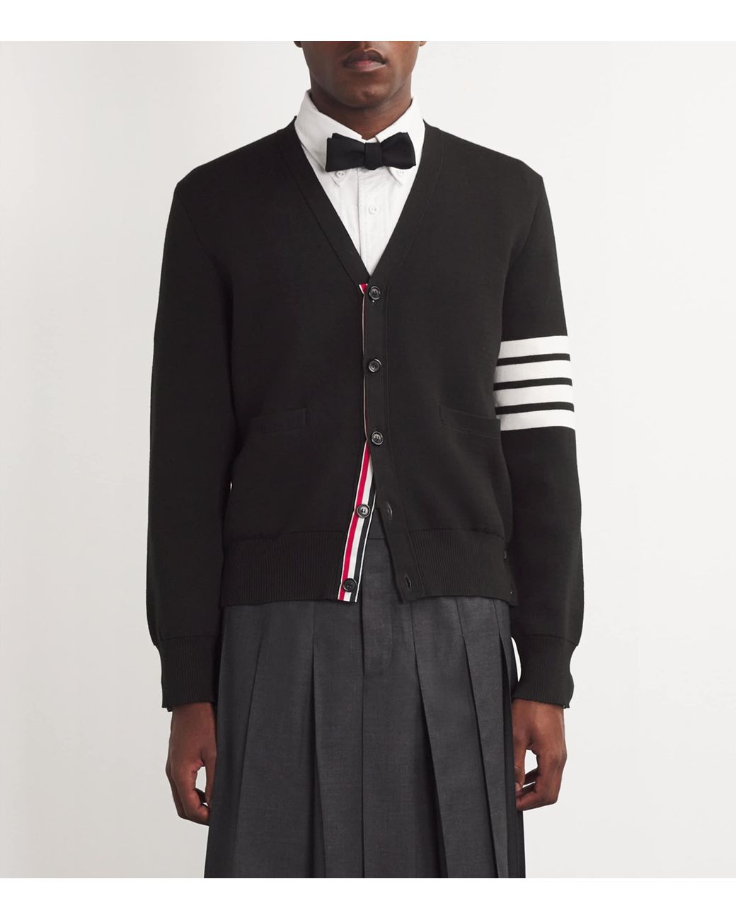 Thom Browne Black Milano-Stitch V-Neck Cardigan for men