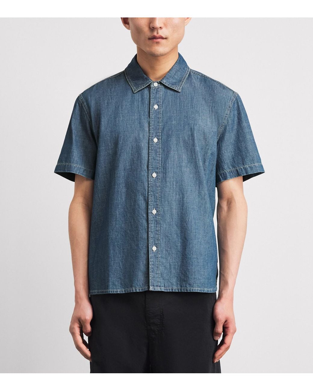 PAIGE Blue Denim Short-Sleeve Soliman Shirt for men