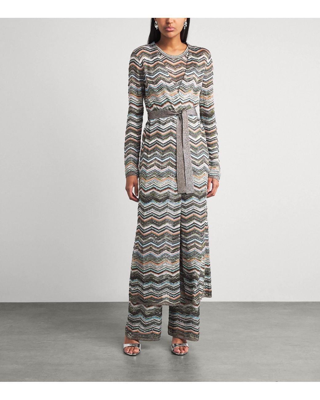 Missoni Gray Zigzag Metallic Longline Cardigan