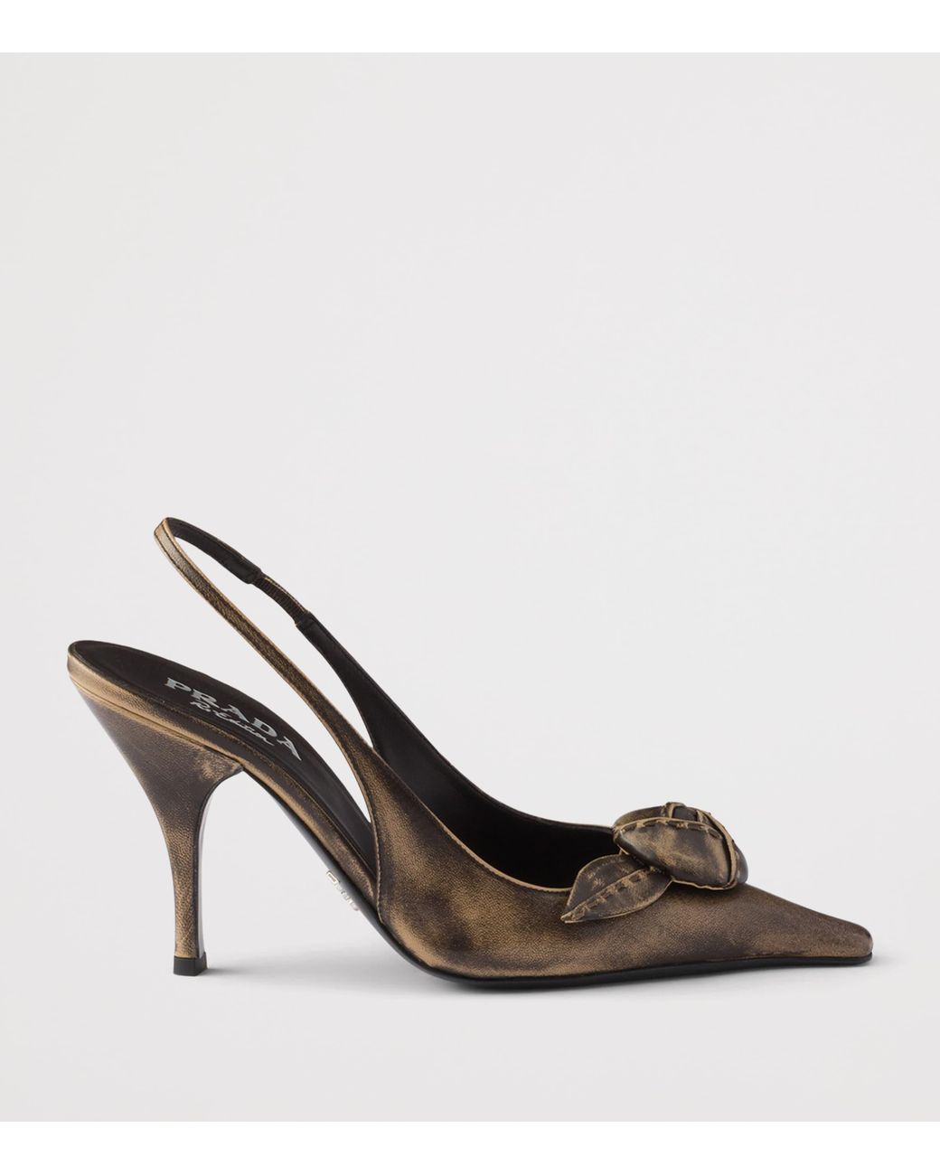 Prada Brown Leather Bow-Detail Slingback Pumps 90