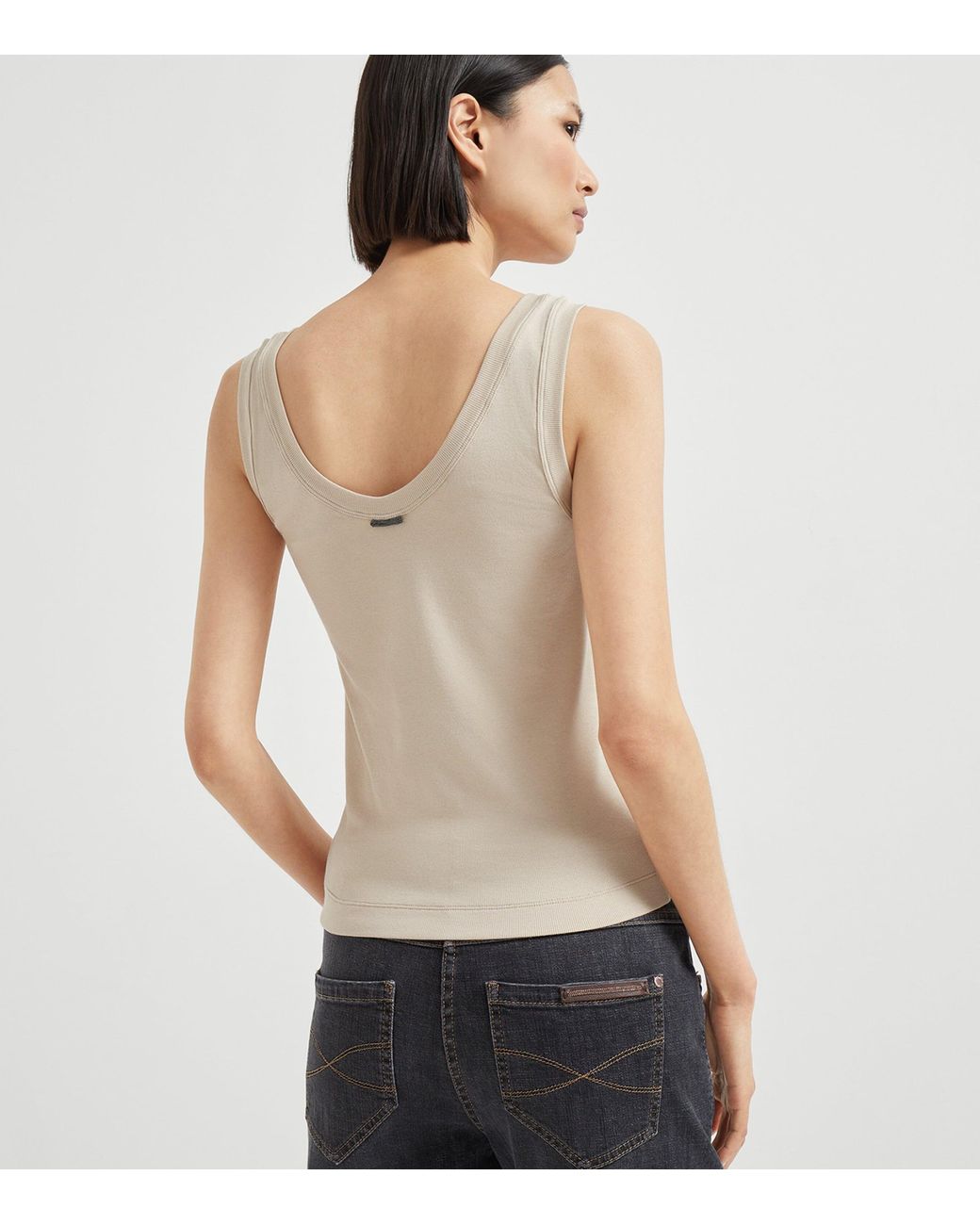 Brunello Cucinelli Natural Stretch-Cotton Ribbed Tank Top