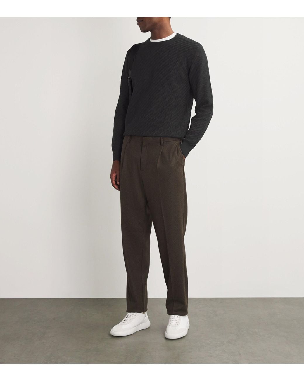 Brioni Black Cotton-Silk-Cashmere Trama Weave Sweater for men