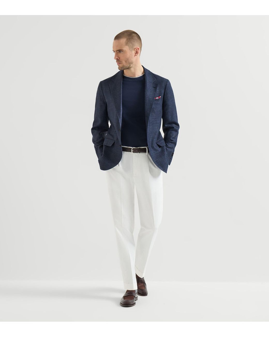 Brunello Cucinelli Blue Wool-Silk-Linen Blazer for men