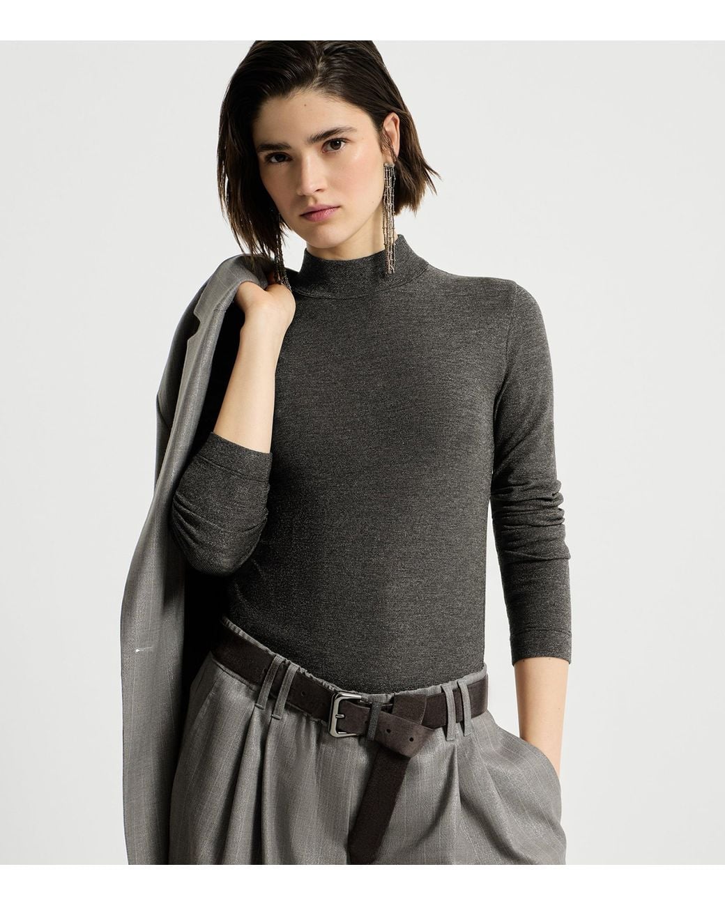 Brunello Cucinelli Black Virgin Wool-Blend Long-Sleeve T-Shirt