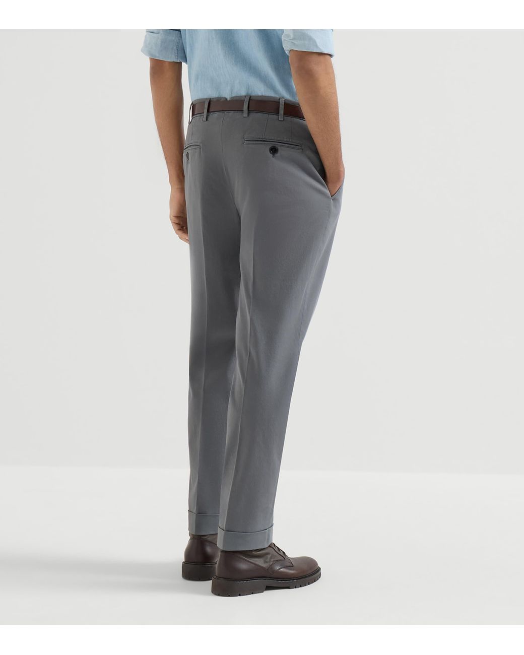 Brunello Cucinelli Gray Stretch-Cotton Gabardine Trousers for men