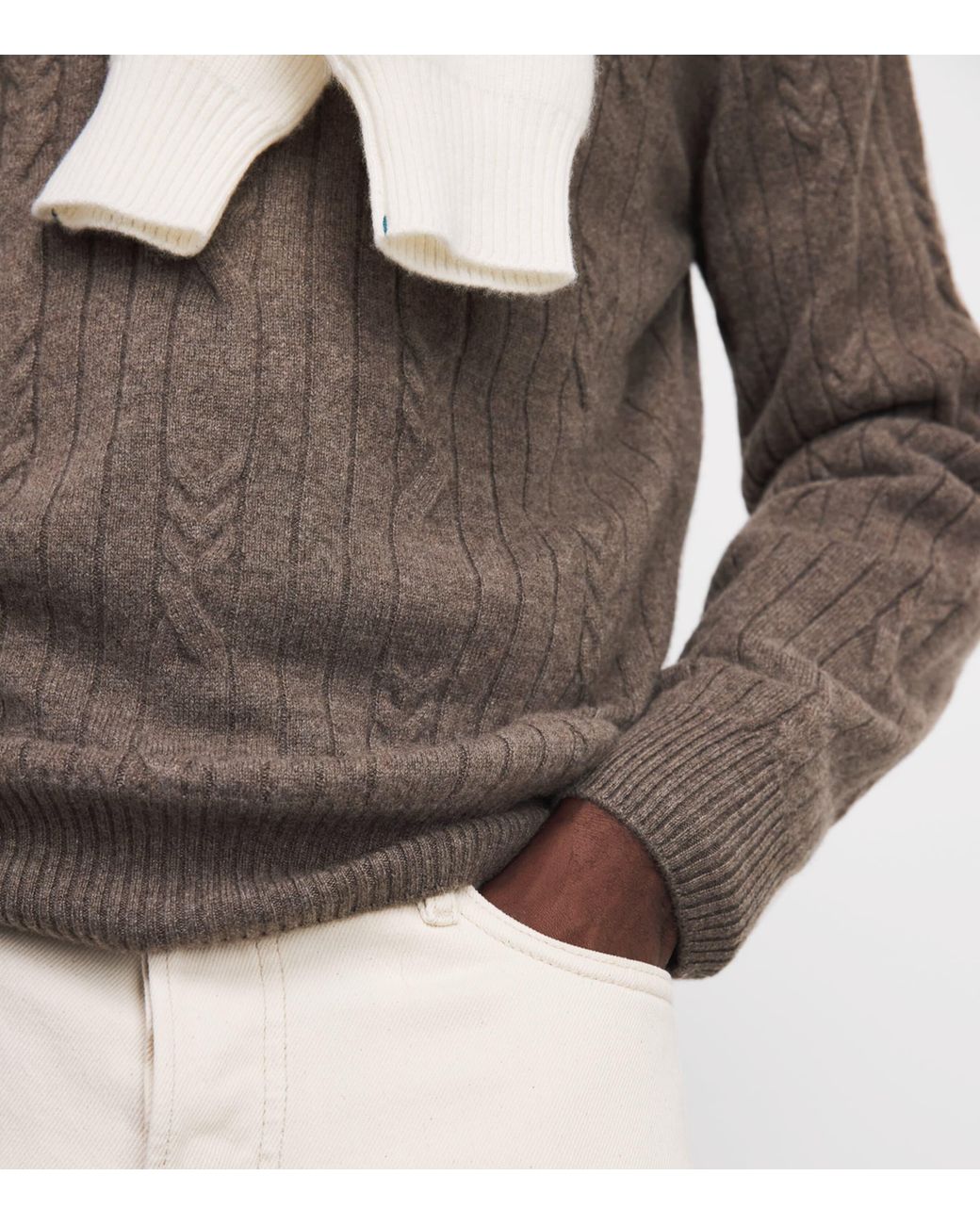 FIORONI CASHMERE Brown Cashmere Cable Knit Quarter-Zip Sweatshirt for men