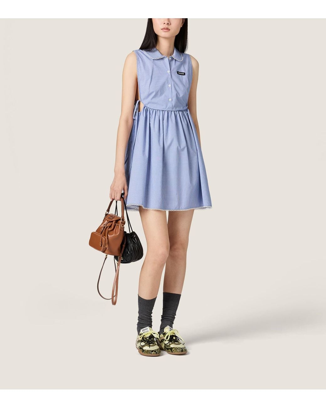 Miu Miu Blue Gingham Check Mini Dress
