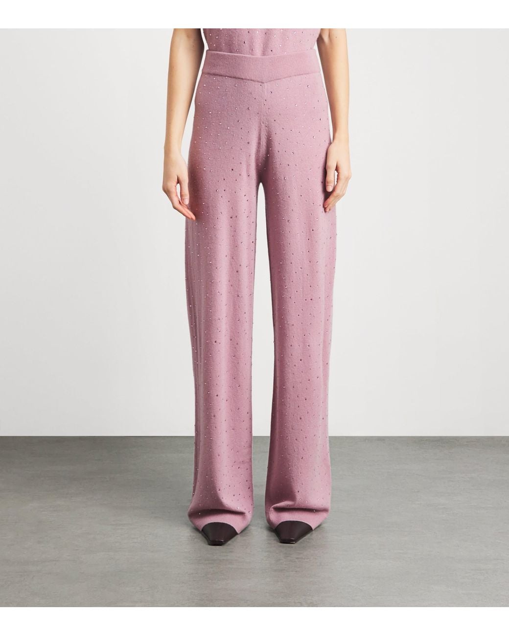 Allude Pink Wool-Cashmere Crystal-Embellished Trousers