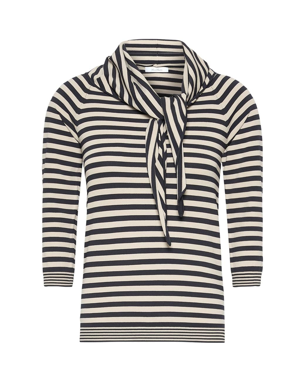 Max Mara Gray Scarf-Detail Stripe T-Shirt
