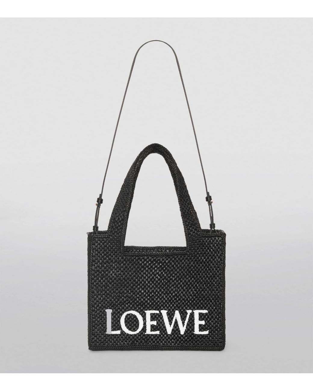 Loewe Black X Paula's Ibiza Medium Logo-Print Raffia-Blend Top-Handle Bag