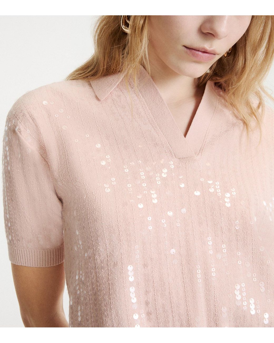 Marella Pink Sequinned Polo Sweater