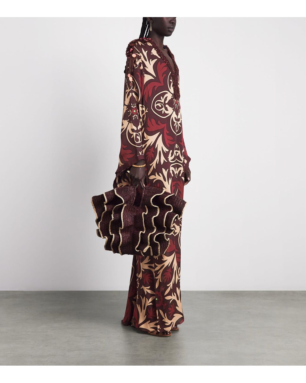 Johanna Ortiz Red Silk One Palm Only Tunic Maxi Dress