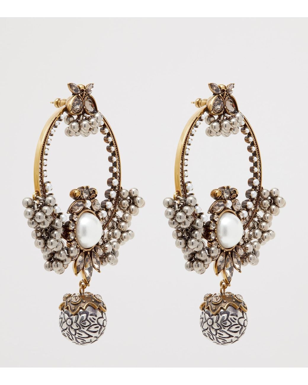 McQueen Metallic Faux Pearl Heirloom Drop Earrings for men