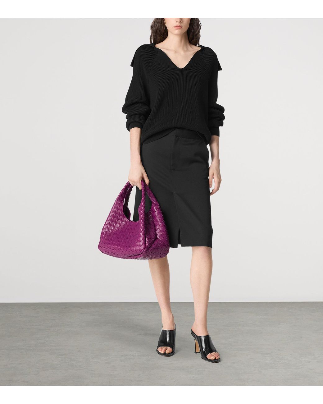 Bottega Veneta Purple Medium Leather Campana Shoulder Bag