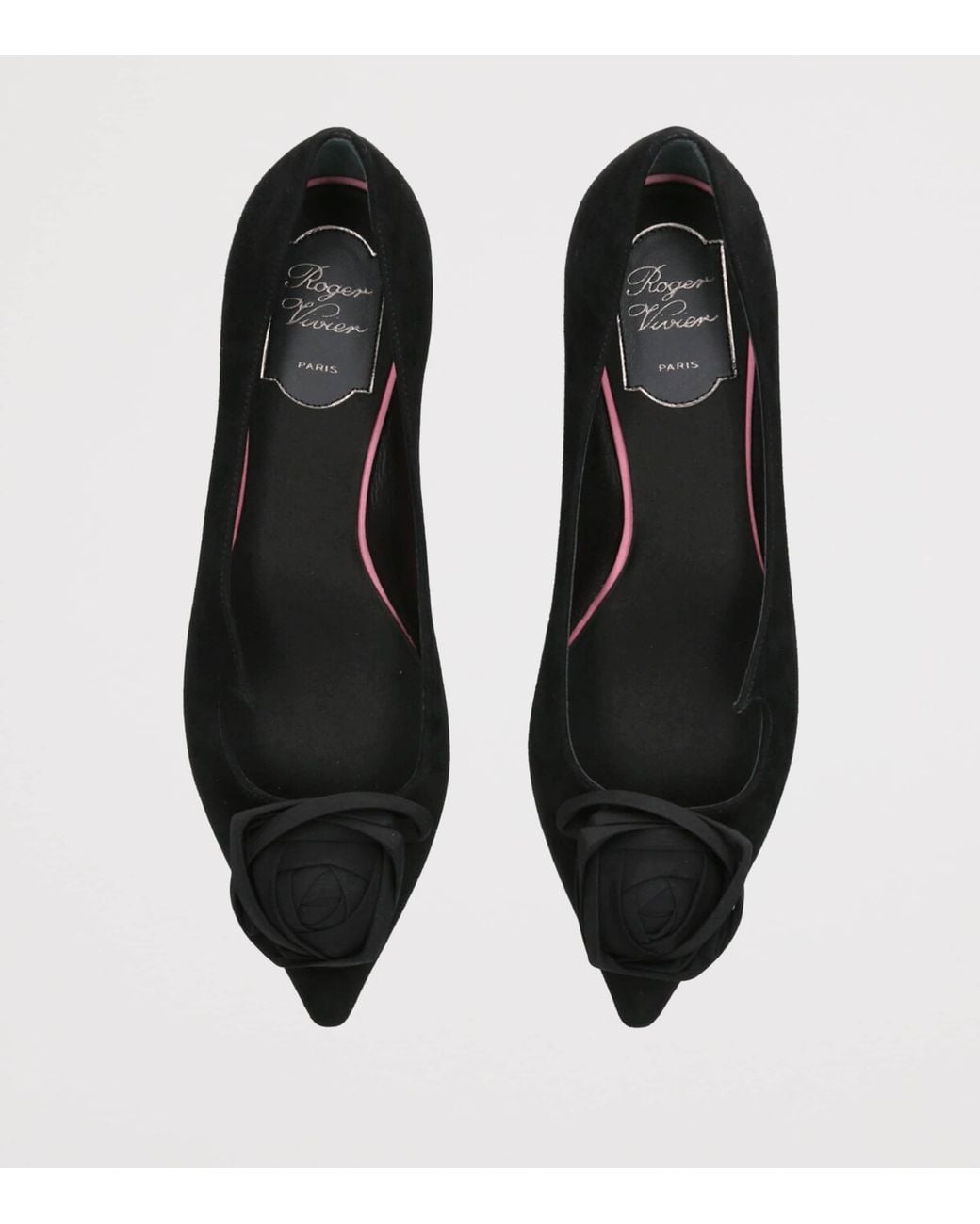 Roger Vivier Black Suede I Love Vivier Rose Ballet Flats
