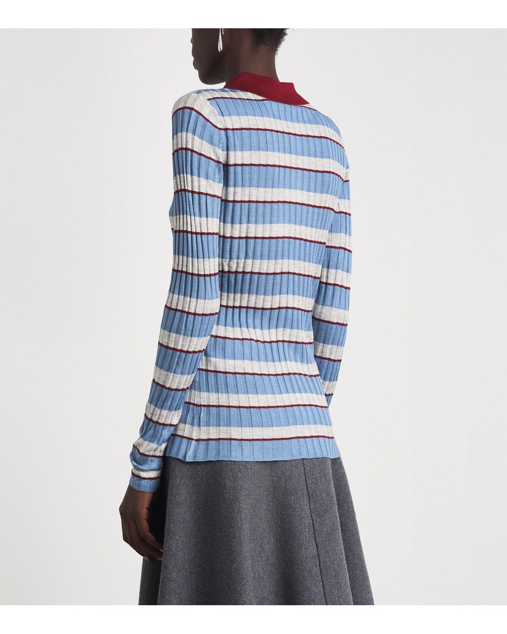 Brandon Maxwell Blue Silk-Cashmere Stripe Joni Polo Shirt