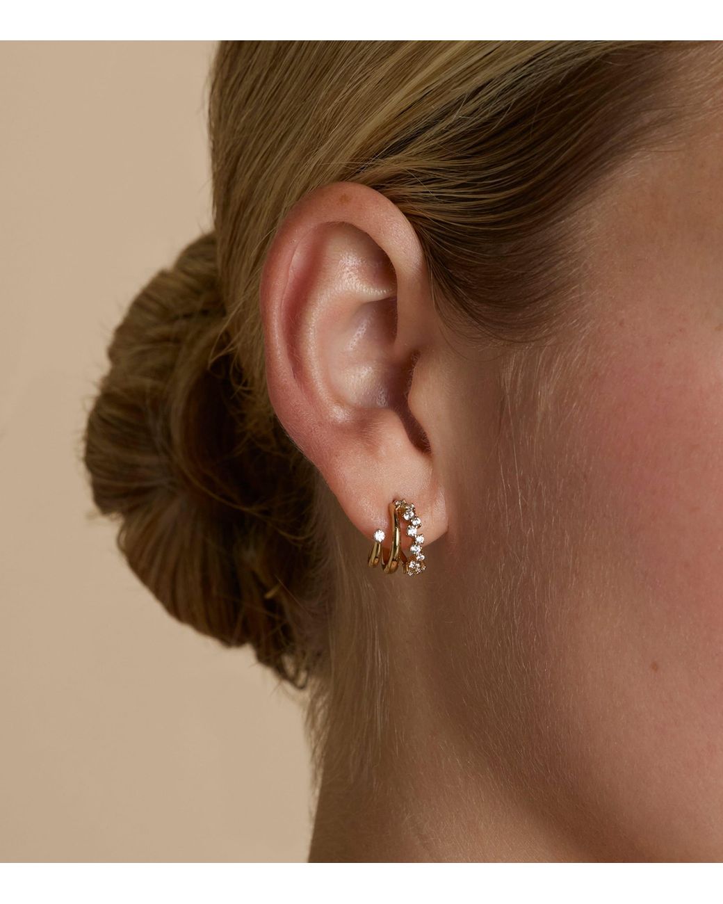 Astrid & Miyu Metallic Plated And Crystal Orbit Illusion Huggie Earrings