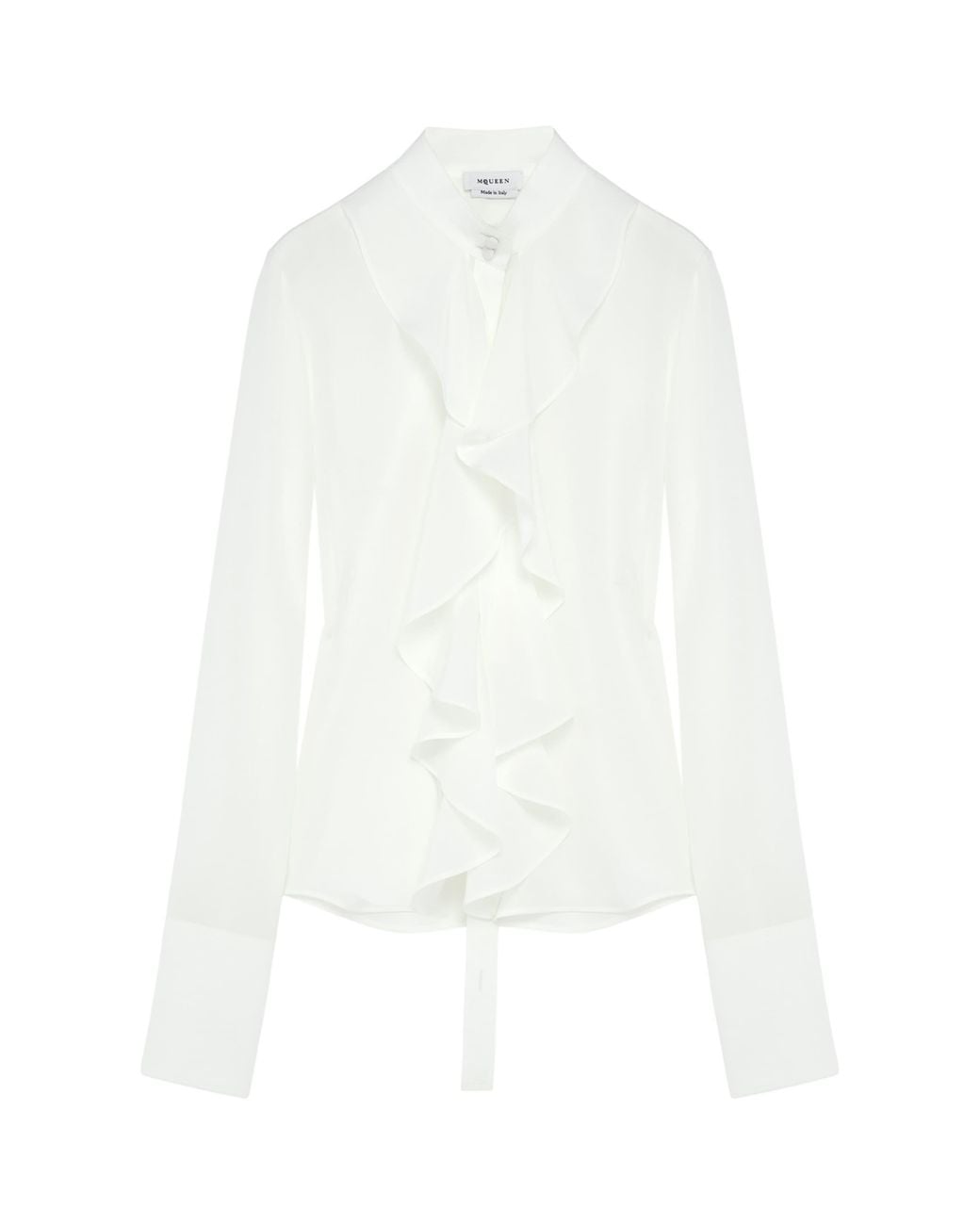McQueen White Silk Ruffle Blouse
