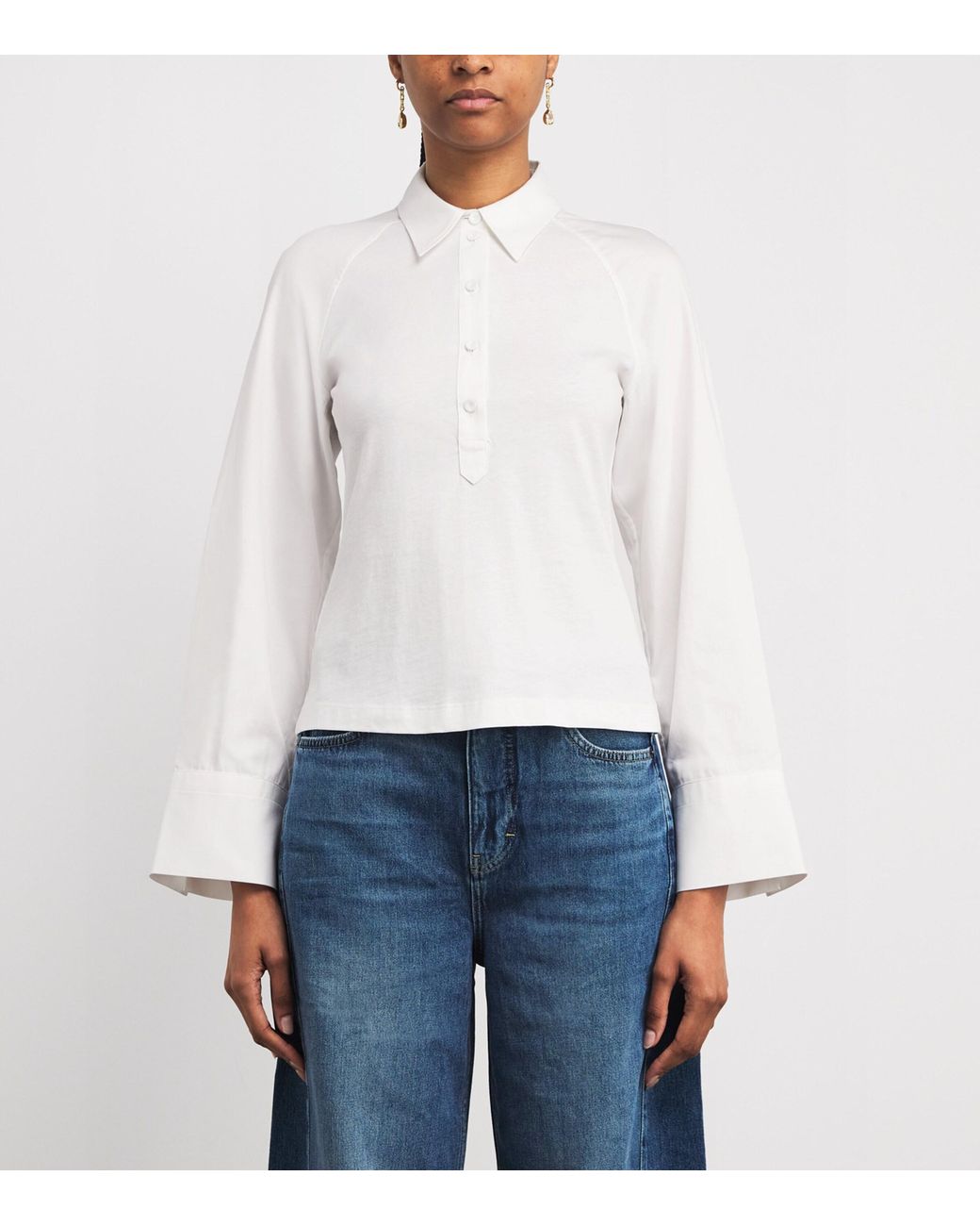 ME+EM White Cotton Half-Placket Layering Top