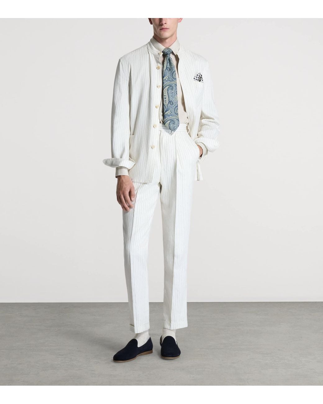 Dunhill White Linen Pinstripe Belted Blazer for men