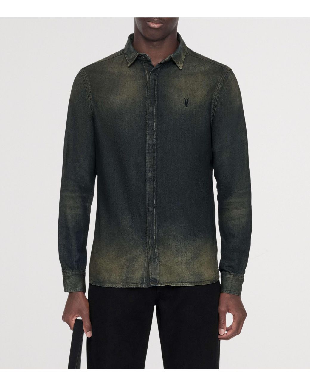 AllSaints Black Gleason Denim Shirt for men