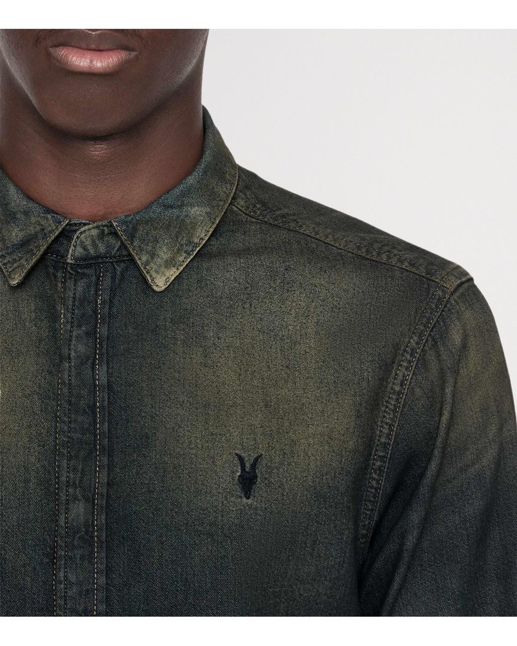 AllSaints Black Gleason Denim Shirt for men