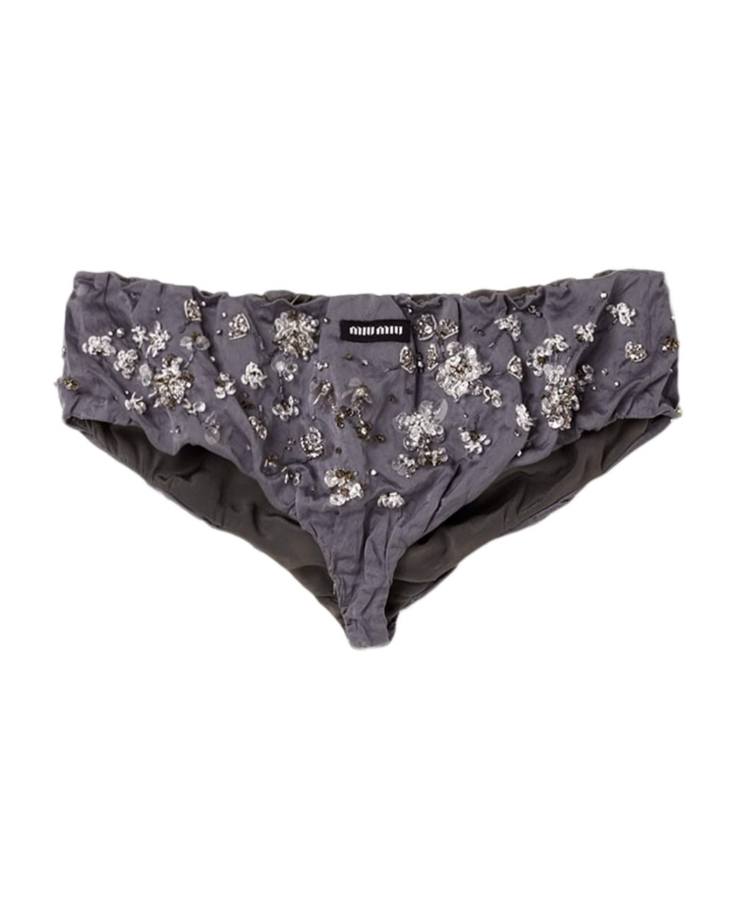 Miu Miu Gray Embellished Cotton-Blend Briefs