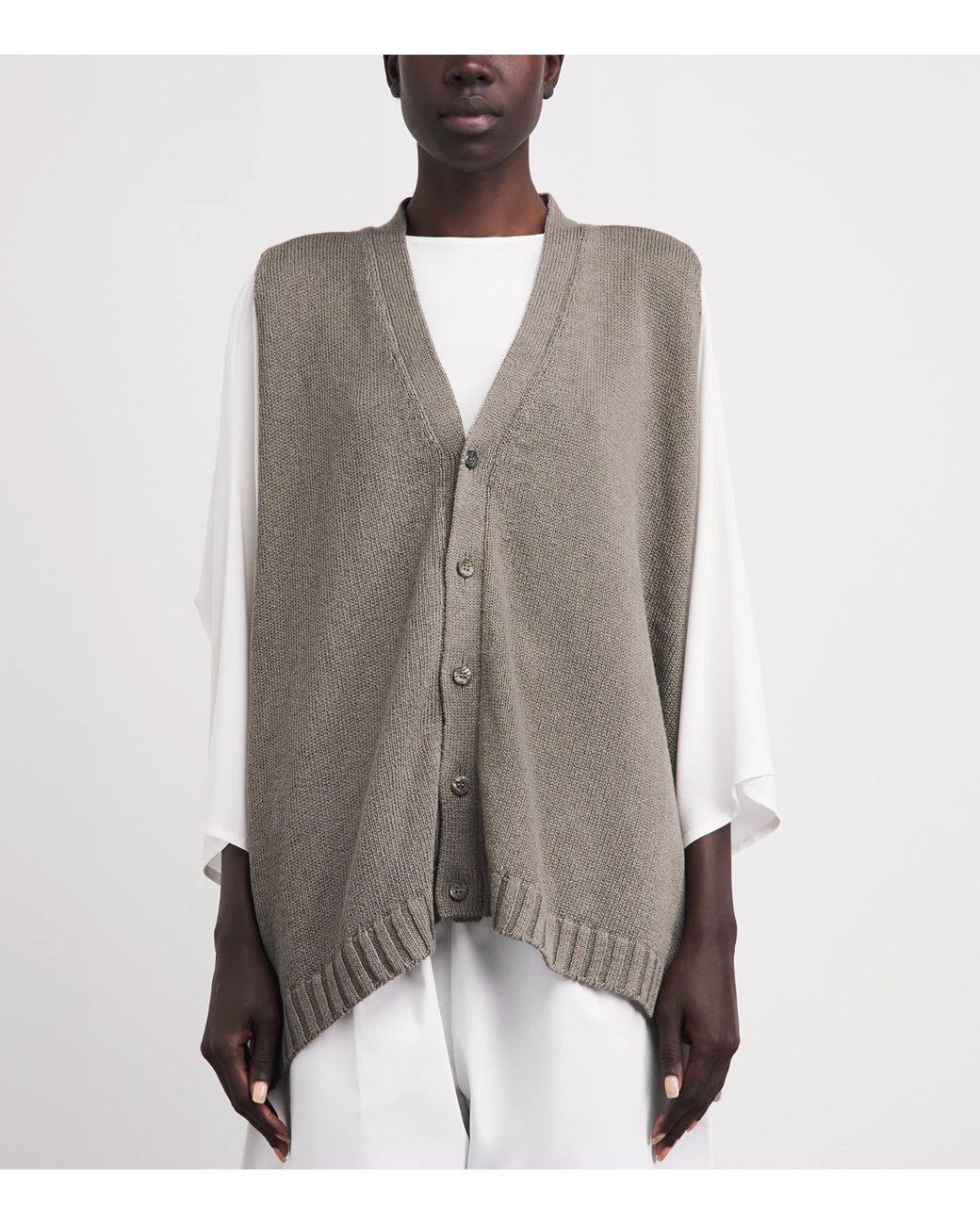 Eskandar Brown Linen-Organic Cotton Sleeveless Cardigan
