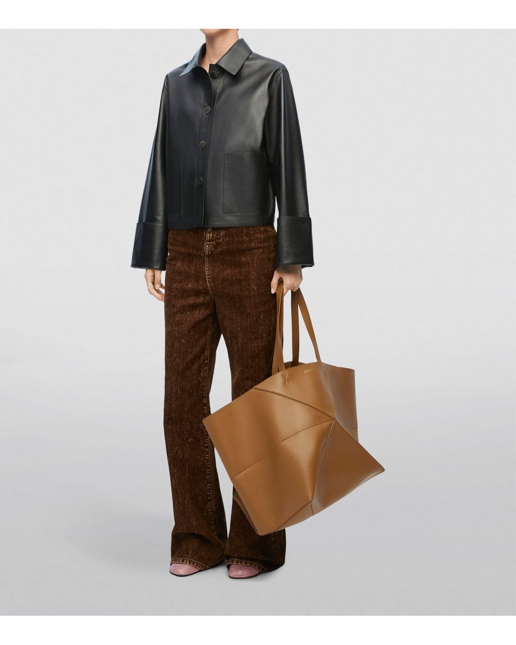 Loewe Black Leather Collared Jacket