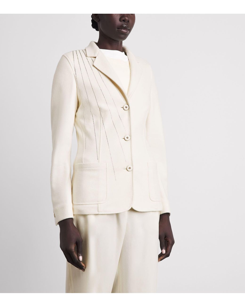 Colombo White Cashmere-Silk Embellished Blazer