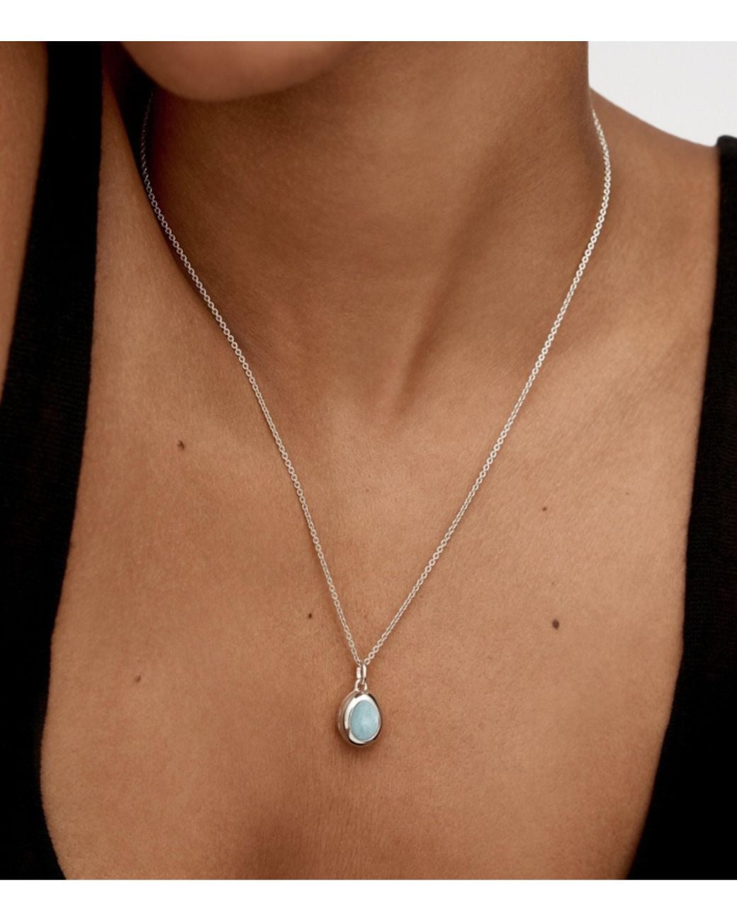 Monica Vinader Blue Sterling And Aquamarine March Birthstone Locket
