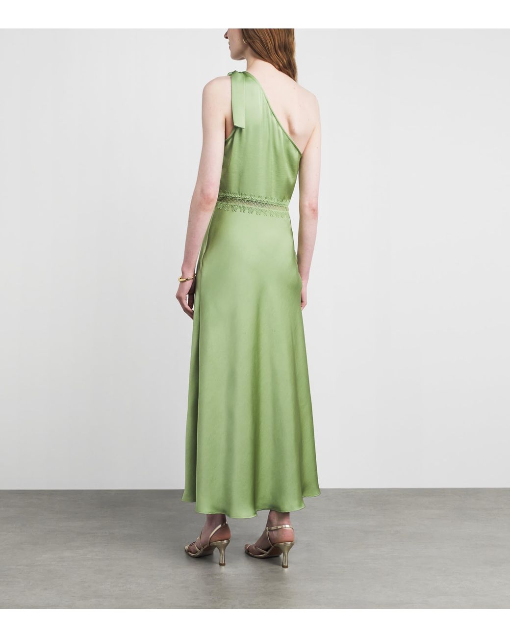 Claudie Pierlot Green Satin Asymmetric Maxi Dress