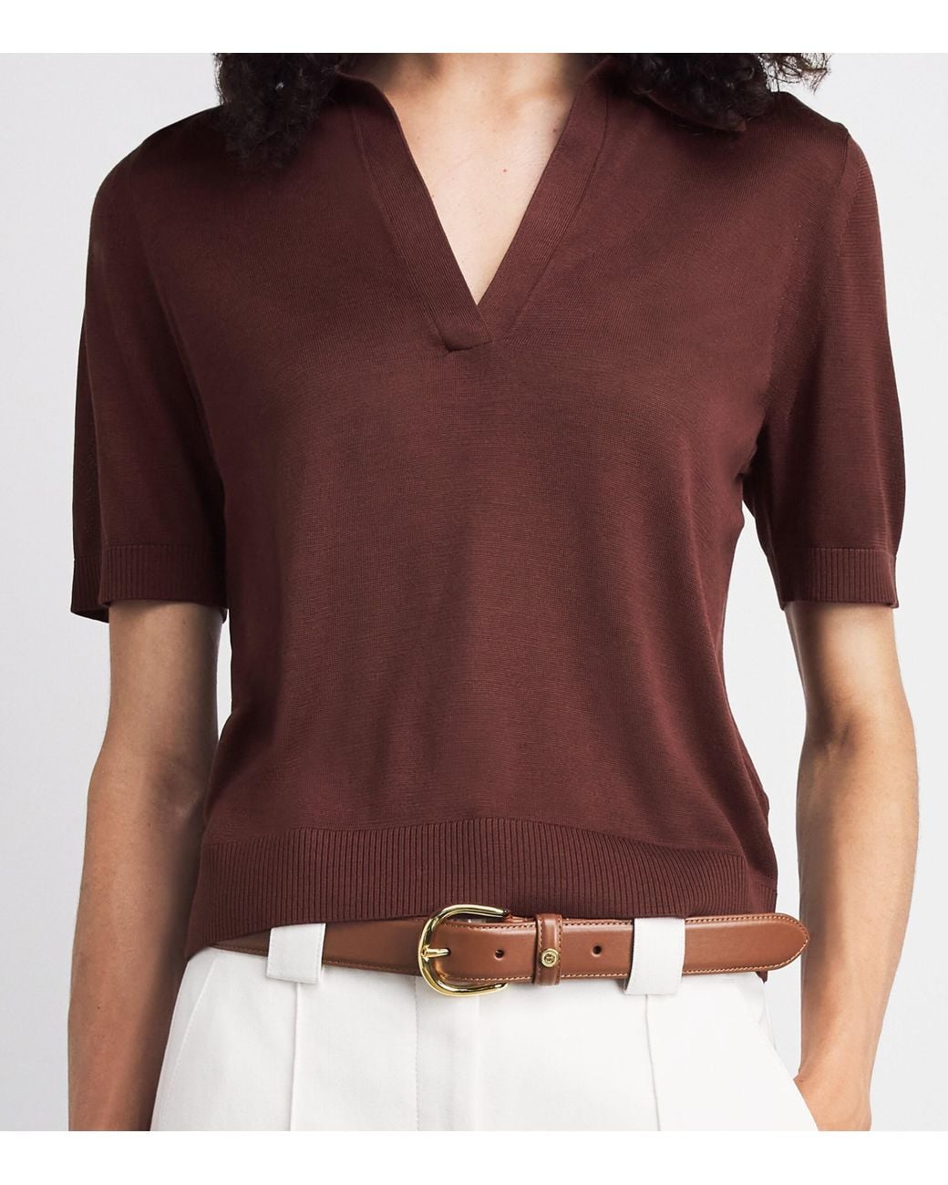 ME+EM Brown Silk Polo Shirt