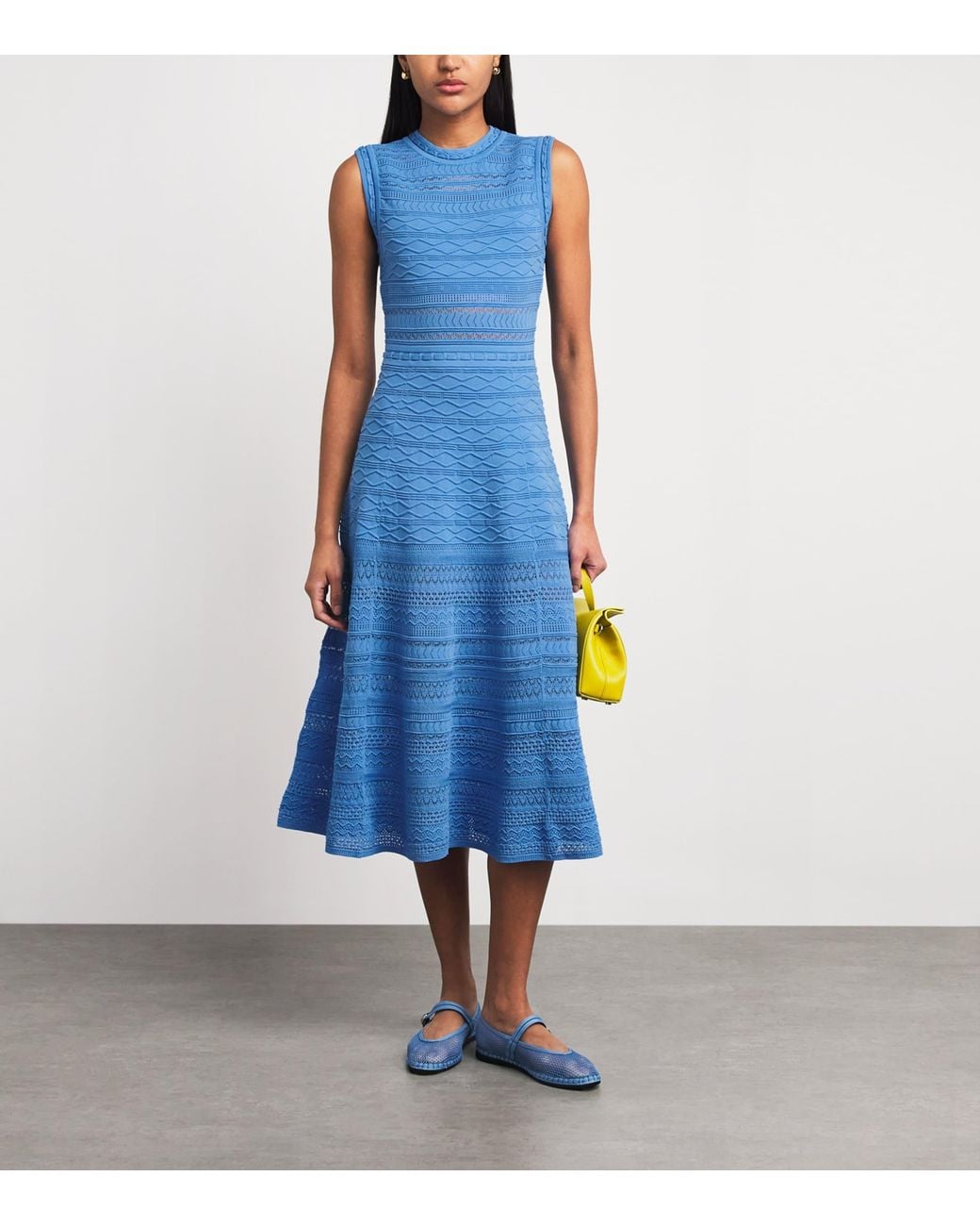 Maje Blue Pointelle-Knit Midi Dress