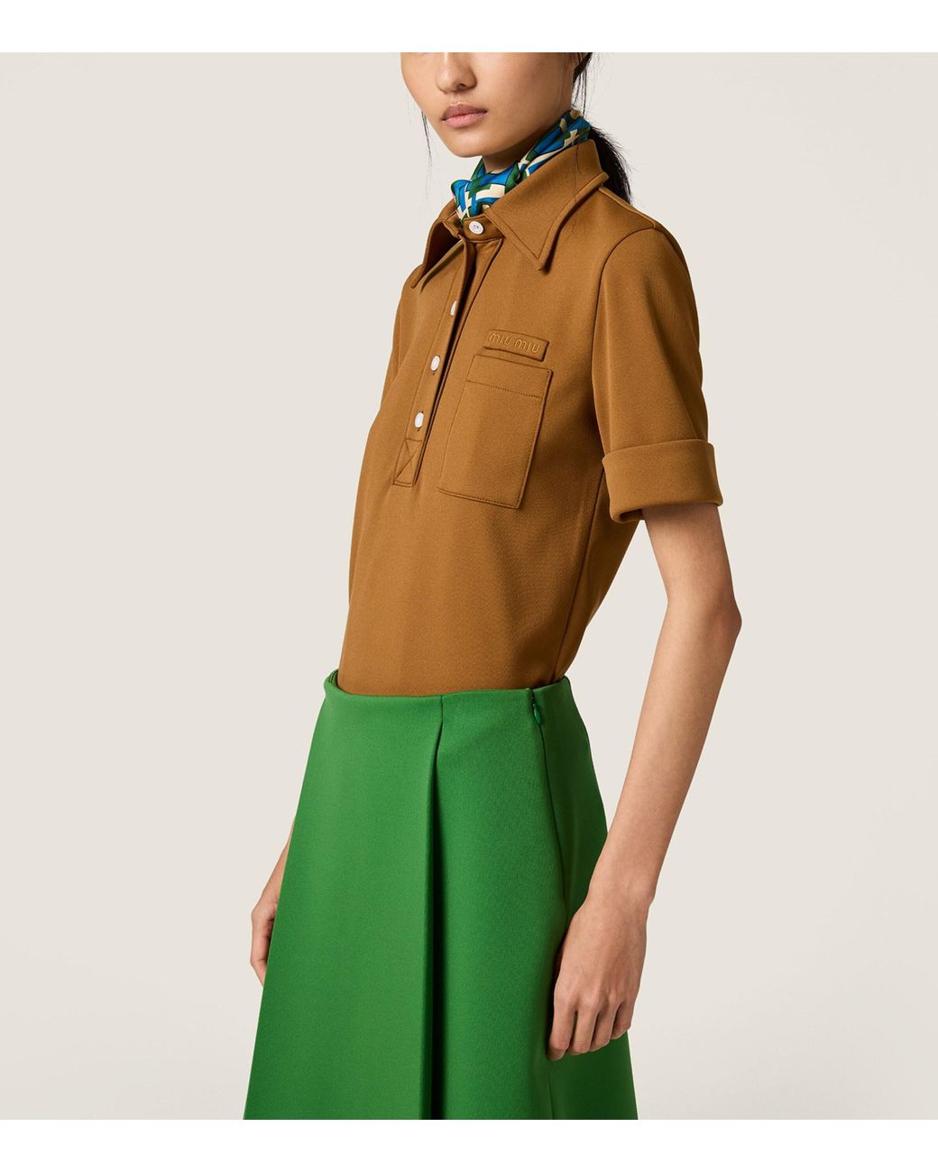 Miu Miu Brown Technical Jersey Polo Shirt