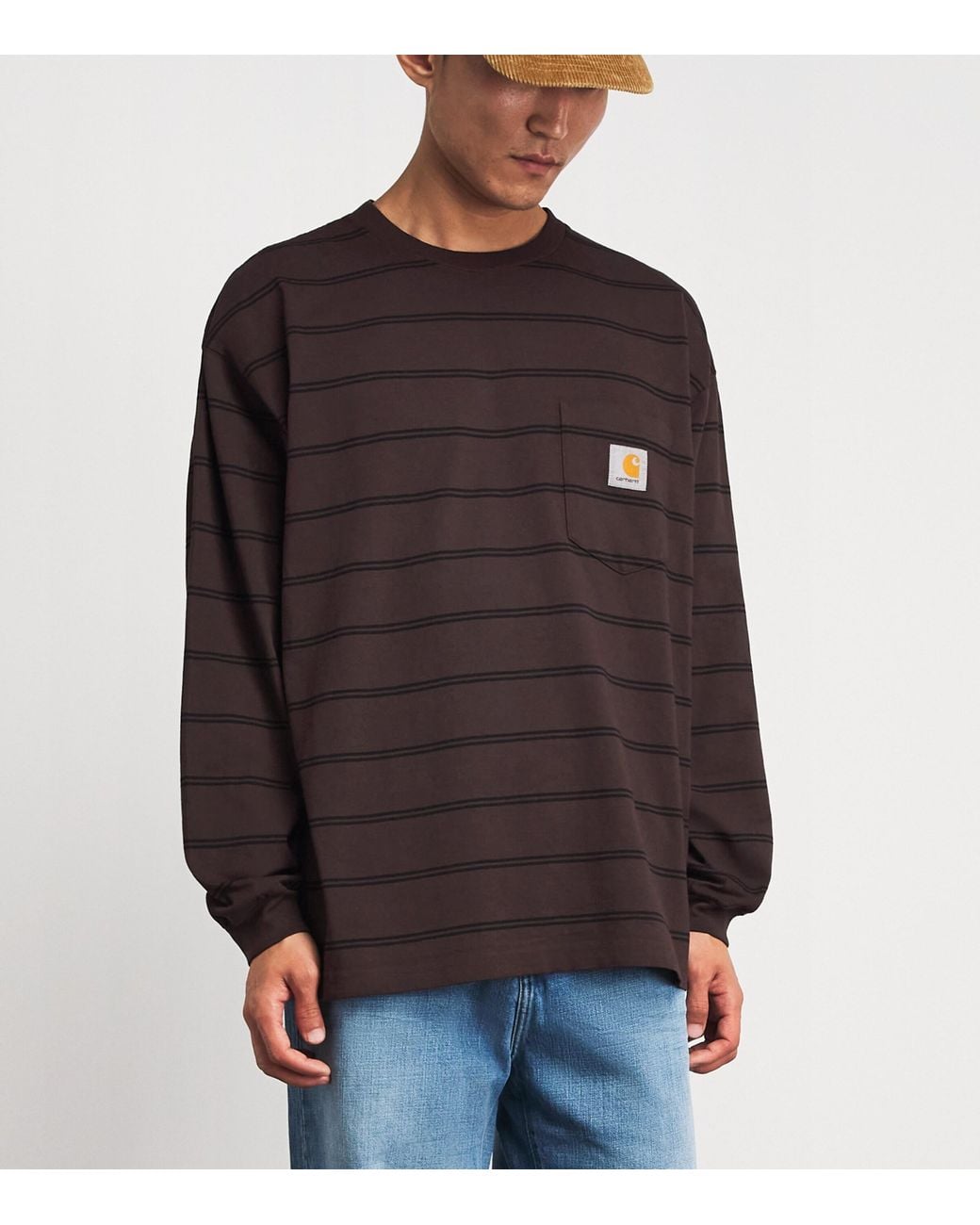 Carhartt Brown Stripe Cardona Long-Sleeve T-Shirt for men