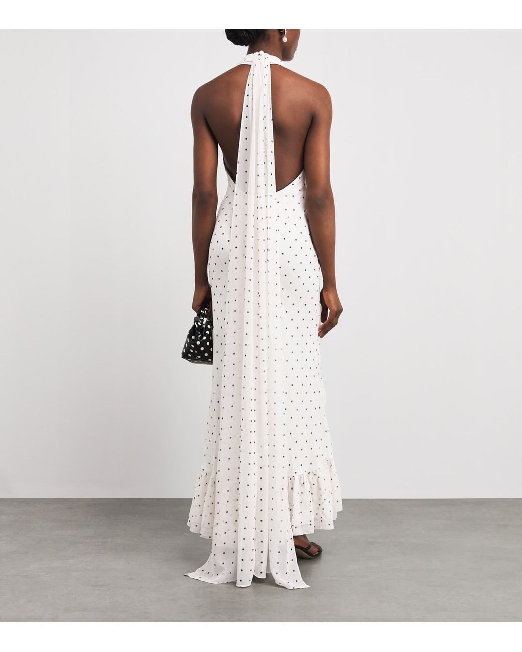 Self-Portrait White Polka-Dot Halterneck Midi Dress
