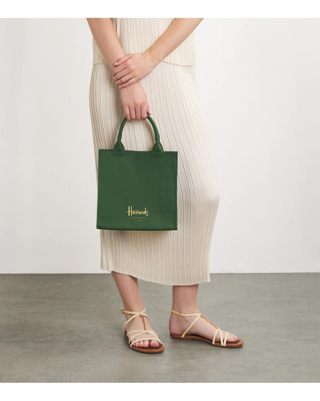 Harrods Green Small Cotton Logo Tote Bag