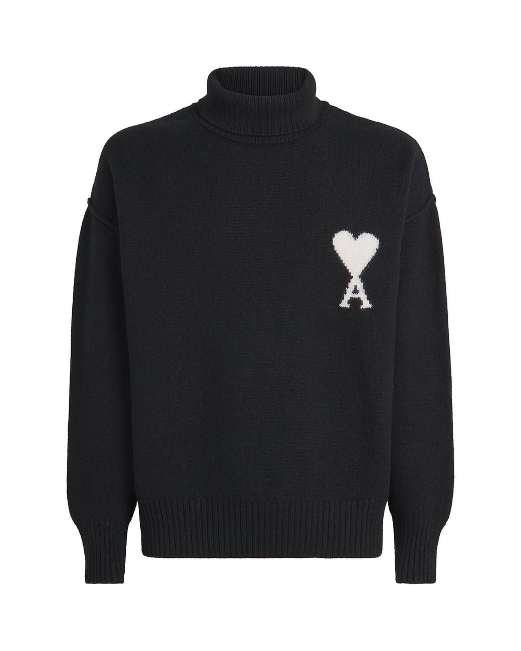 AMI Black Virgin Wool Ami De Coeur Rollneck Sweater for men