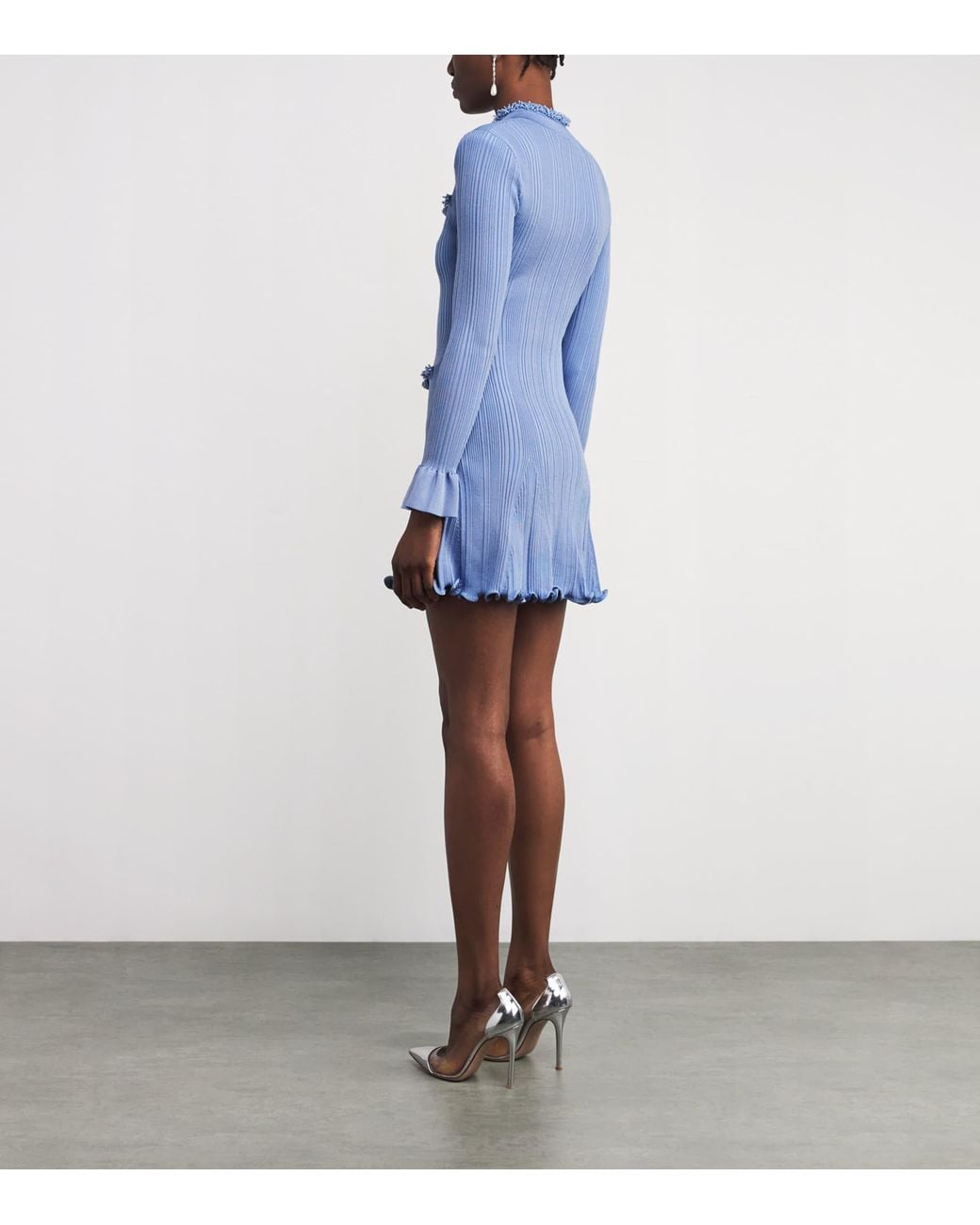 Self-Portrait Blue Embellished Knitted Mini Dress