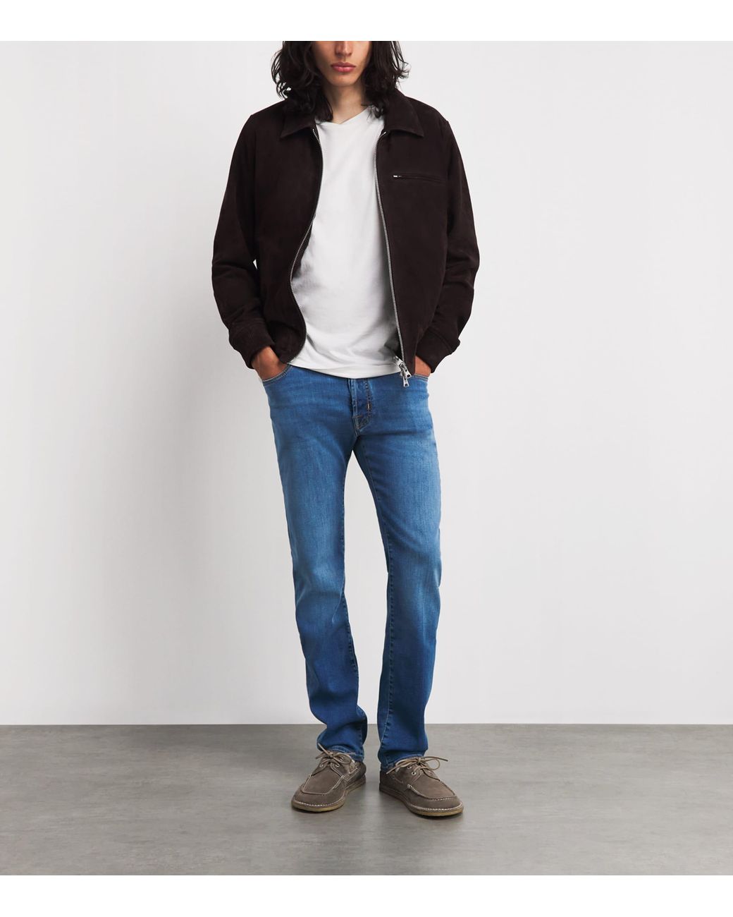 Jacob Cohen Blue Crocodile Leather Patch Straight Jeans for men