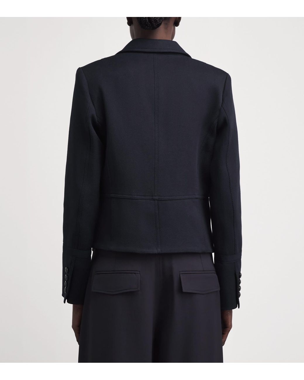 ME+EM Blue Cotton-Blend Herringbone Cropped Jacket